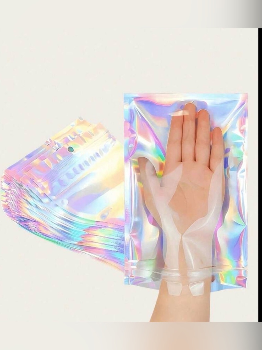 Holographic Resealable Zip Bags - Iridescent Rainbow Pouch. Pack of 20.